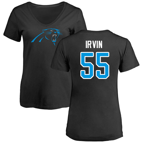 Carolina Panthers Black Women Bruce Irvin Name and Number Logo Slim Fit NFL Football #55 T Shirt->carolina panthers->NFL Jersey